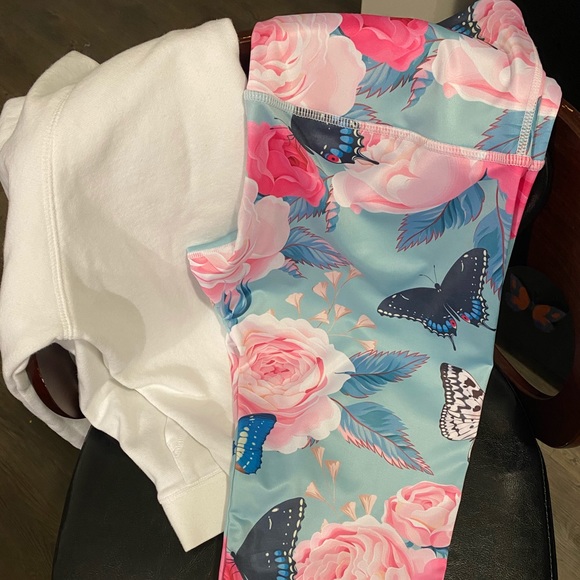 Butterfly Floral Leggings Tights Blue Pink Sz Smal - Picture 8 of 8